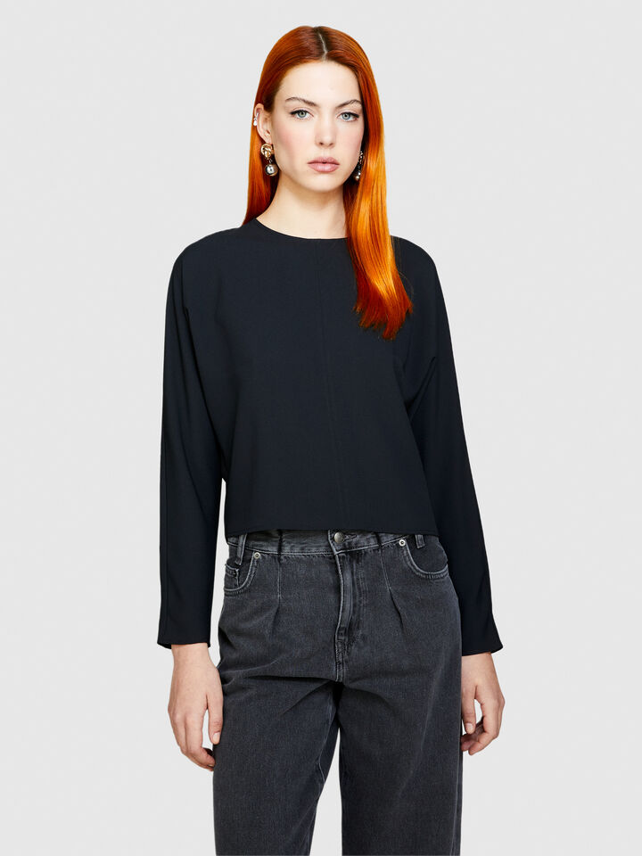 Blouse with crisscross - women's blouses - Black | Sisley image number 4